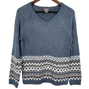 NEW Chicos Fairisle Small 0 Blue Metallic Sparkle Sweater Blouse Shirt Top